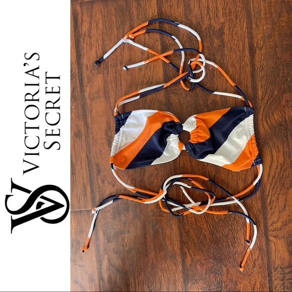 🛍️3/$40 Victoria’s Secret  Bikini Top Swimwear Stripe Top w Ties Extra Small - Picture 1 of 4